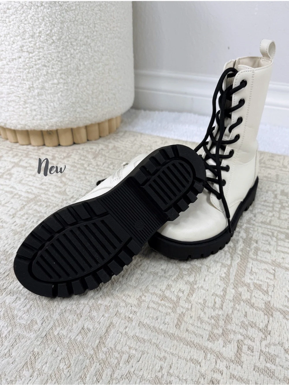 NEW art class White Combat Boots with Black Laces and Lug Sole for girls